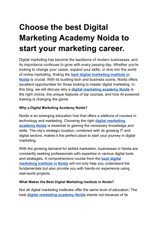 Choose the best Digital Marketing Academy Noida to start your marketing career