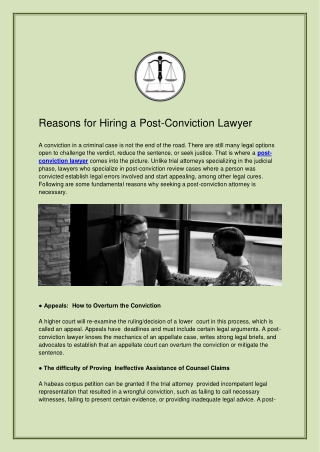 Reasons for Hiring a Post-Conviction Lawyer