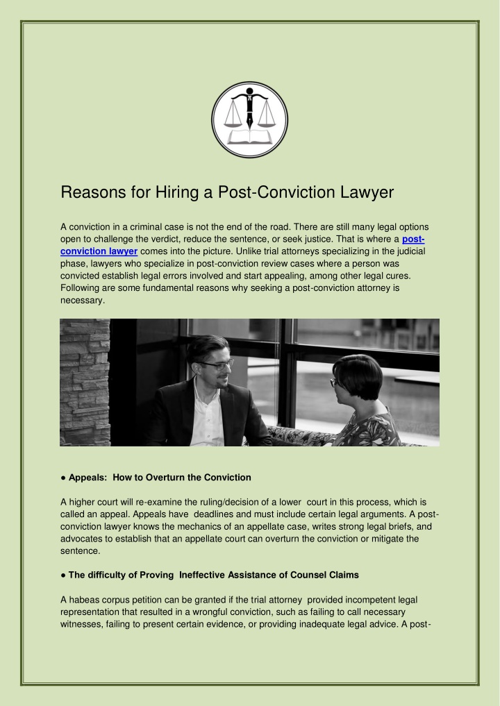 reasons for hiring a post conviction lawyer