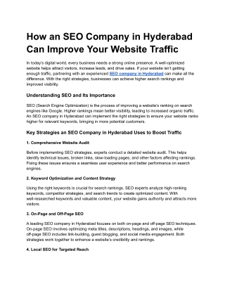 how an seo company in hyderabad can improve your