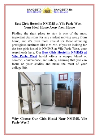 Best Girls Hostel in NMIMS at Vile Parle West Your Ideal Home Away from Home