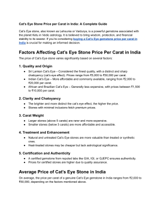 Compare Cat’s Eye Stone Price per Carat – India Market Rates