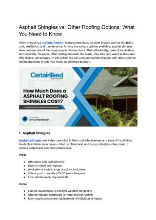 Asphalt Shingles vs. Other Roofing Options What You Need to Know