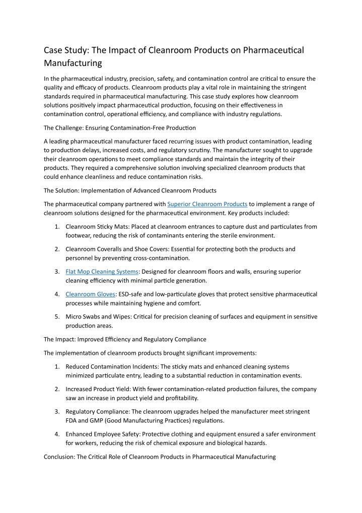 case study the impact of cleanroom products