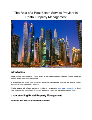 The Role of a Real Estate Service Provider in Rental Property Management