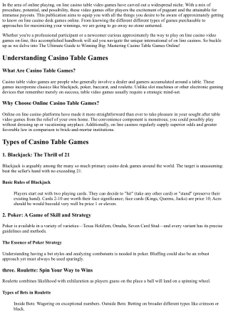 The  Best  Overview to Winning Big:  Understanding  Online Casino Table Games On