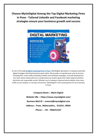 Choose MyVeDigital Among the Top Digital Marketing Firms in Pune - Tailored LinkedIn and Facebook marketing strategies e
