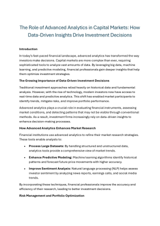 The Role of Advanced Analytics in Capital Markets How Data-Driven Insights Drive Investment Decisions