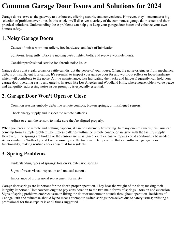 common garage door issues and solutions for 2024