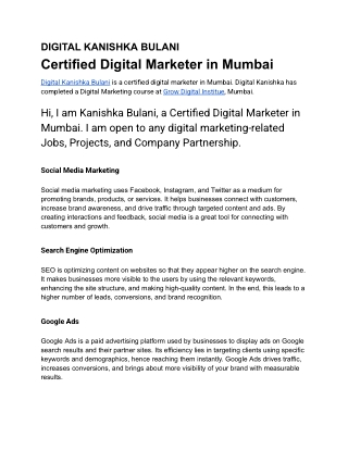 Digital Kanishka Bulani Certified Digital Marketer in Mumbai