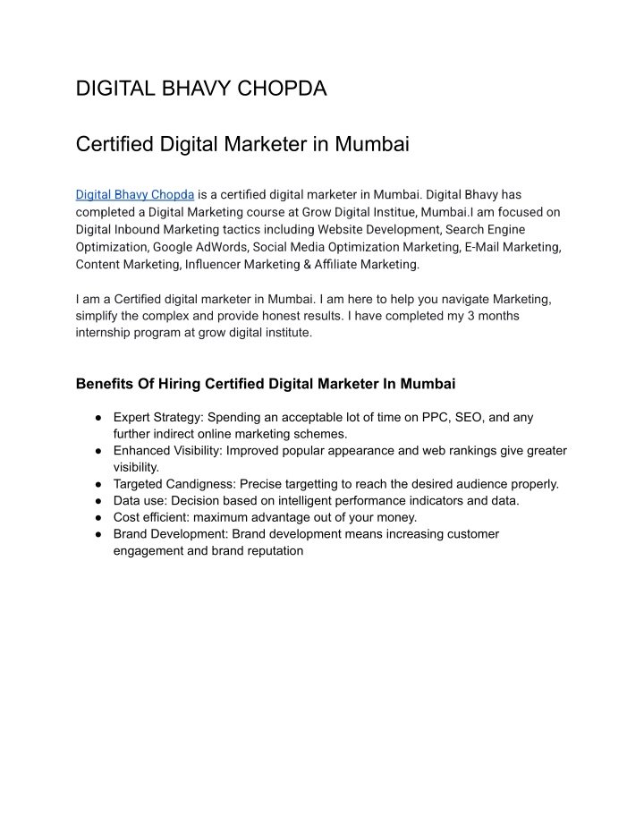 digital bhavy chopda certified digital marketer