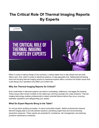 The Critical Role Of Thermal Imaging Reports By Experts