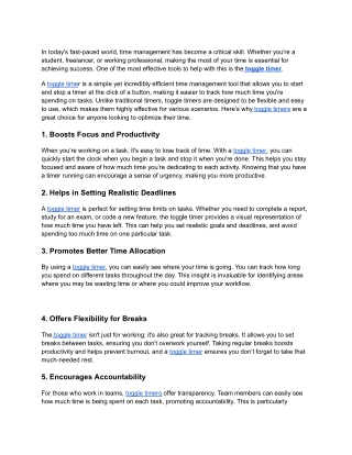 Why a Toggle Timer is Efficient for Time Management