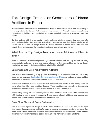 Top Design Trends for Contractors of Home Additions in Plano