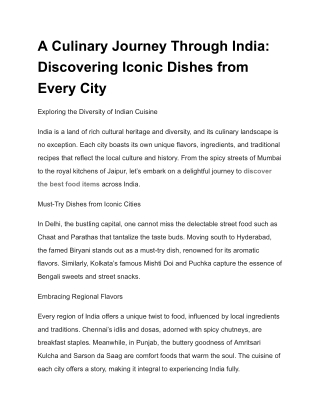 A Culinary Journey Through India: Discovering Iconic Dishes from Every City