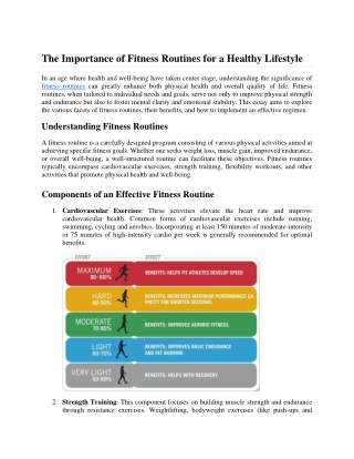 The Importance of Fitness Routines for Optimal Health
