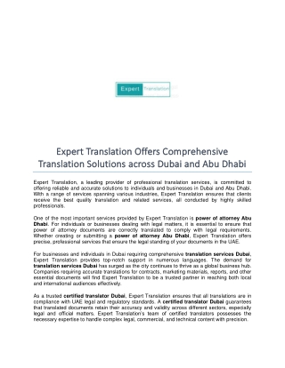 Expert Translation Offers Comprehensive Translation Solutions across Dubai and Abu Dhabi