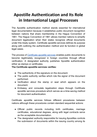 Apostille Authentication and Its Role in International Legal Processes