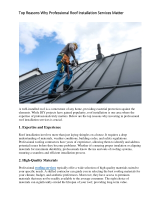 Top Reasons Why Professional Roof Installation Services Matter
