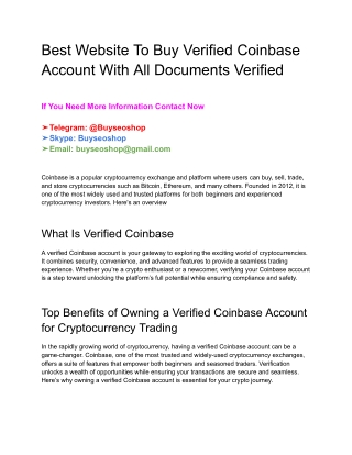Best Website To Buy Verified Coinbase Account With All Documents Verified