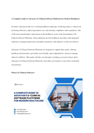 A Complete Guide to Advayan’s E-Clinical Software Platforms for Modern Healthcare