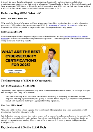 SIEM Tools Explained: Choosing the Right Solutions for Your Organization's Needs