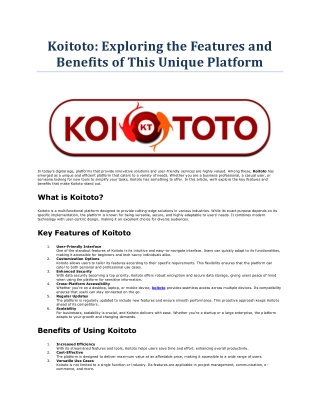 koitoto exploring the features and benefits