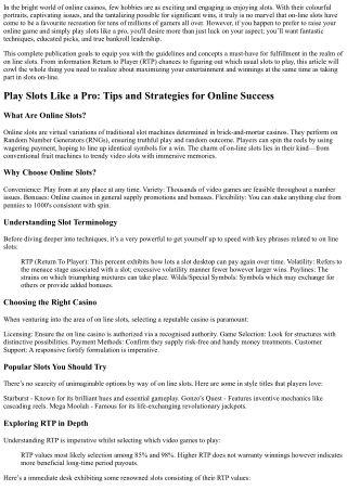 Use Slots Like a  Master: Tips and Strategies for  On The Internet  Effectivenes