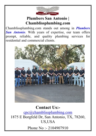 Plumbers San Antonio  Chamblissplumbing.com