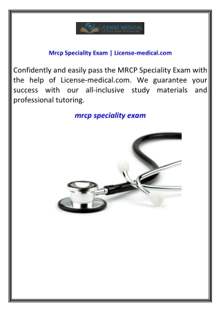Mrcp Speciality Exam | License-medical.com