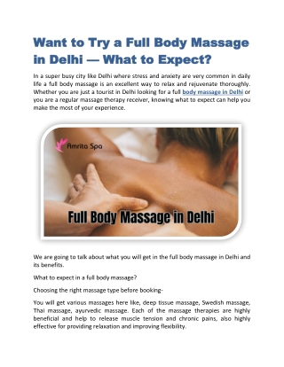 Want to Try a Full Body Massage in Delhi What to Expect
