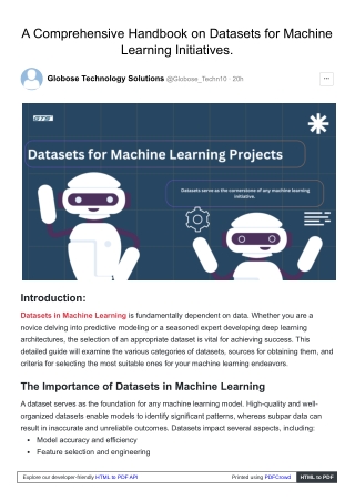 A Comprehensive Handbook on Datasets for Machine Learning Initiatives.