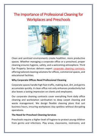 The Importance of Professional Cleaning for Workplaces and Preschools