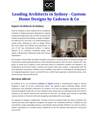 Leading Architects in Sydney - Custom Home Designs by Cadence & Co