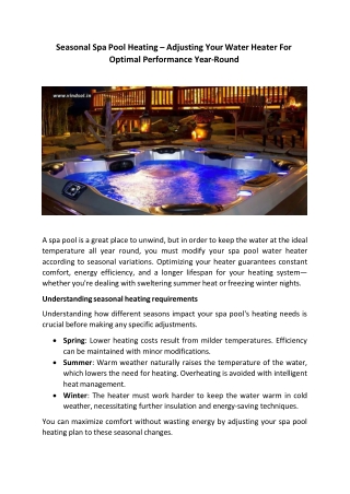 Seasonal Spa Pool Heating – Adjusting Your Water Heater For Optimal Performance