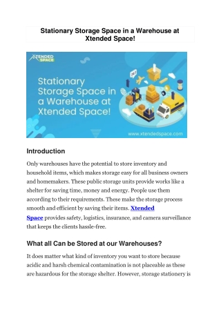 Stationary Storage Space in a Warehouse at Xtended Space