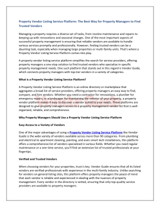 property vendor listing service platform the best