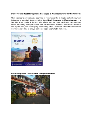 Discover the Best Honeymoon Packages in Mahabaleshwar for Newlyweds