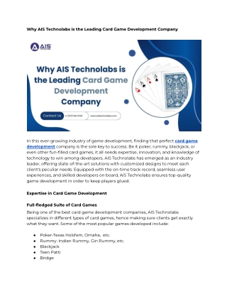 Why AIS Technolabs is the Leading Card Game Development Company