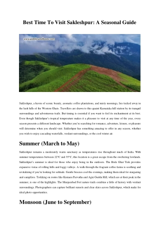 Best Time To Visit Sakleshpur A Seasonal Guide