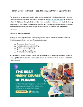 Nanny Course in Punjab: Your Pathway to a Successful Career as a Professional
