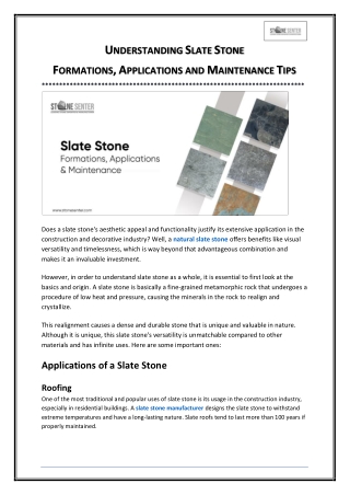 Understanding Slate Stone - Formations, Applications and Maintenance Tips