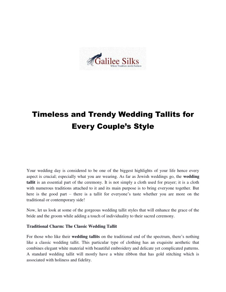 timeless and trendy wedding tallits for every