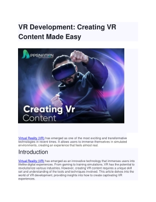 VR Development: Creating VR Content Made Easy