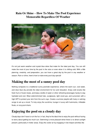 Rain Or Shine – How To Make The Pool Experience Memorable Regardless Of Weather