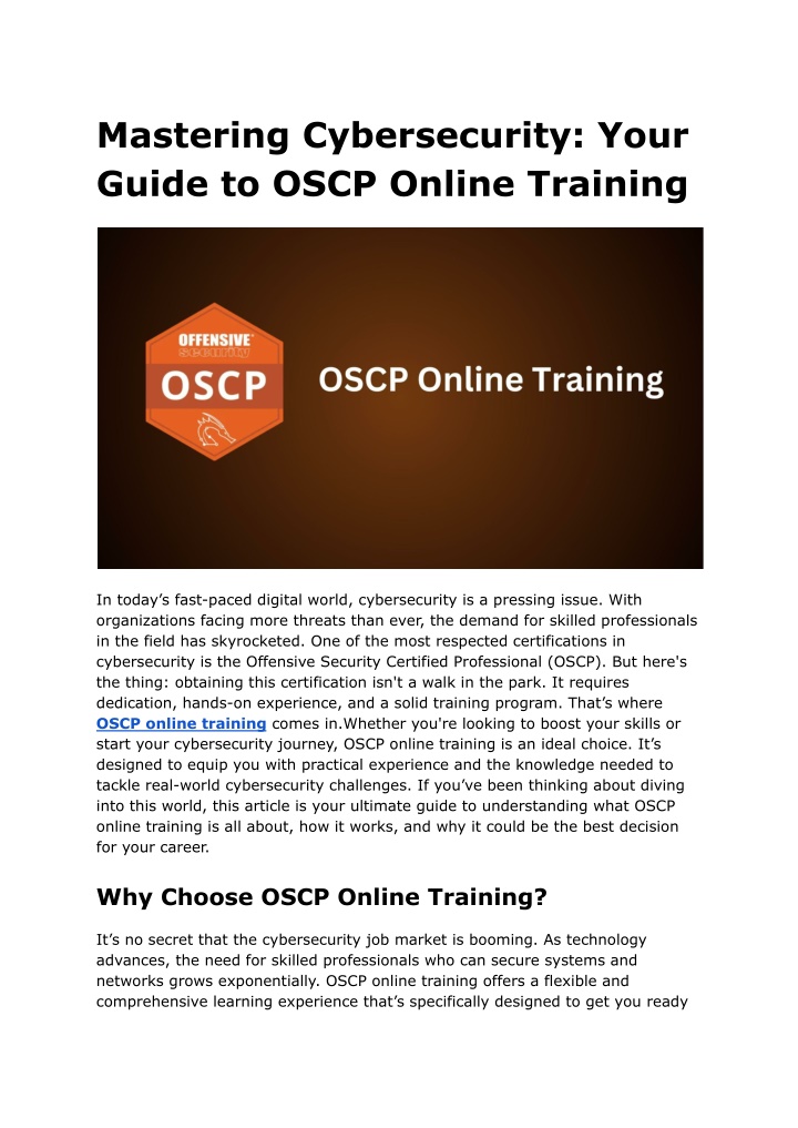 mastering cybersecurity your guide to oscp online