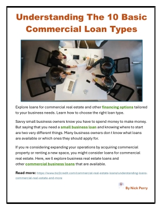 Understanding the 10 Basic Commercial Loan Types