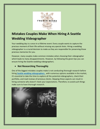 Mistakes Couples Make When Hiring A Seattle Wedding Videographer