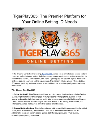 TigerPlay365_ The Premier Platform for Your Online Betting ID Needs