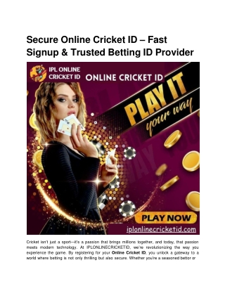 Secure Online Cricket ID – Fast Signup & Trusted Betting ID Provider